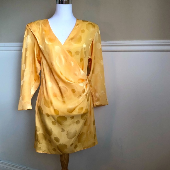 Vintage By Night 1980’s/90’s Bright Yellow Evening Gown w/ Shoulder Pads - Picture 2 of 15